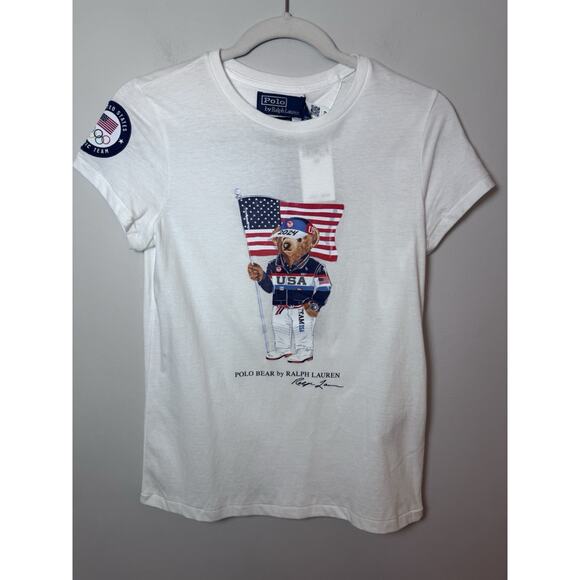 Polo Ralph Lauren USA Olympic Team Polo Bear White Tee Sz XS NWT - Picture 1 of 12